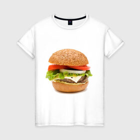 Женская футболка хлопок с принтом Гамбургер , 100% хлопок | прямой крой, круглый вырез горловины, длина до линии бедер, слегка спущенное плечо | burger | fastfood | gamburger | бургер | гамбургер | еда | пища | фаст фуд | фастфуд