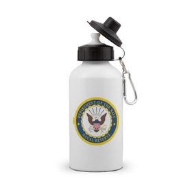 Бутылка спортивная с принтом Военно-морское министерство США , металл | емкость — 500 мл, в комплекте две пластиковые крышки и карабин для крепления | нави
