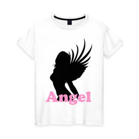 Женская футболка хлопок с принтом Девушка ангел , 100% хлопок | прямой крой, круглый вырез горловины, длина до линии бедер, слегка спущенное плечо | angel | wings | крылья