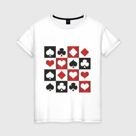 Женская футболка хлопок с принтом Квадрат мастей (2) , 100% хлопок | прямой крой, круглый вырез горловины, длина до линии бедер, слегка спущенное плечо | игральные карты | карточные игры | карты | колода | масти | масть