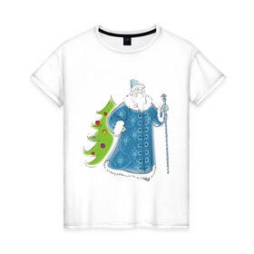 Женская футболка хлопок с принтом Мороз и елочка , 100% хлопок | прямой крой, круглый вырез горловины, длина до линии бедер, слегка спущенное плечо | дед | дед  отморозок | дед мороз | елочка | ель | нг | новый год | отморозок