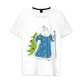Мужская футболка хлопок с принтом Мороз и елочка , 100% хлопок | прямой крой, круглый вырез горловины, длина до линии бедер, слегка спущенное плечо. | дед | дед  отморозок | дед мороз | елочка | ель | нг | новый год | отморозок