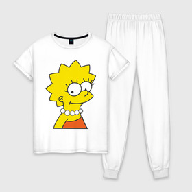Женская пижама хлопок с принтом Lisa Simpson , 100% хлопок | брюки и футболка прямого кроя, без карманов, на брюках мягкая резинка на поясе и по низу штанин | simpsons | лиза симпсон | симпсоны | симсоны