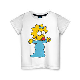 Детская футболка хлопок с принтом Maggie Simpson , 100% хлопок | круглый вырез горловины, полуприлегающий силуэт, длина до линии бедер | гомер