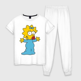 Женская пижама хлопок с принтом Maggie Simpson , 100% хлопок | брюки и футболка прямого кроя, без карманов, на брюках мягкая резинка на поясе и по низу штанин | гомер