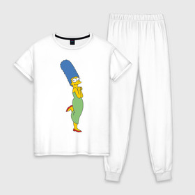 Женская пижама хлопок с принтом Marge Simpson , 100% хлопок | брюки и футболка прямого кроя, без карманов, на брюках мягкая резинка на поясе и по низу штанин | simpsons | симпсоны | симсоны