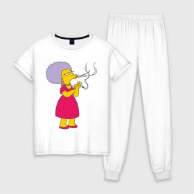 Женская пижама хлопок с принтом Patty Bouvier , 100% хлопок | брюки и футболка прямого кроя, без карманов, на брюках мягкая резинка на поясе и по низу штанин | simpsons | симпсоны | симсоны