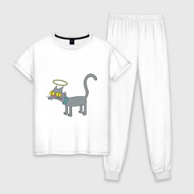 Женская пижама хлопок с принтом Snowball (1) , 100% хлопок | брюки и футболка прямого кроя, без карманов, на брюках мягкая резинка на поясе и по низу штанин | simpsons | симпсоны | симсоны