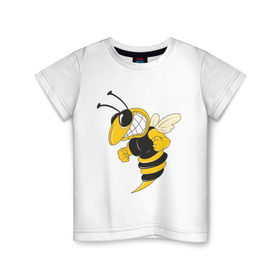 Детская футболка хлопок с принтом Пчела , 100% хлопок | круглый вырез горловины, полуприлегающий силуэт, длина до линии бедер | пчела