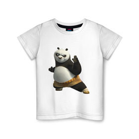 Детская футболка хлопок с принтом Кунг фу Панда (2) , 100% хлопок | круглый вырез горловины, полуприлегающий силуэт, длина до линии бедер | панда