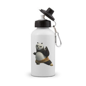 Бутылка спортивная с принтом Кунг фу Панда (2) , металл | емкость — 500 мл, в комплекте две пластиковые крышки и карабин для крепления | Тематика изображения на принте: панда
