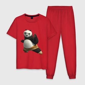 Мужская пижама хлопок с принтом Кунг фу Панда (2) , 100% хлопок | брюки и футболка прямого кроя, без карманов, на брюках мягкая резинка на поясе и по низу штанин
 | панда