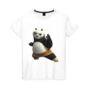 Женская футболка хлопок с принтом Кунг фу Панда (2) , 100% хлопок | прямой крой, круглый вырез горловины, длина до линии бедер, слегка спущенное плечо | Тематика изображения на принте: панда