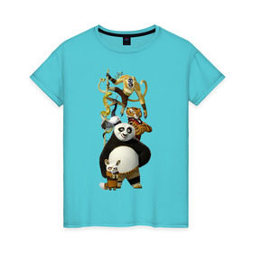 Женская футболка хлопок с принтом Кунг фу Панда (10) , 100% хлопок | прямой крой, круглый вырез горловины, длина до линии бедер, слегка спущенное плечо | kung fu panda | panda | кунг фу | кунг фу панда
