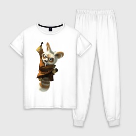 Женская пижама хлопок с принтом Кунг фу Панда (11) , 100% хлопок | брюки и футболка прямого кроя, без карманов, на брюках мягкая резинка на поясе и по низу штанин | kung fu panda | panda | кунг фу | кунг фу панда