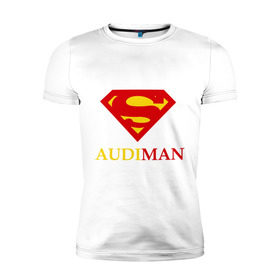 Мужская футболка премиум с принтом Audiman , 92% хлопок, 8% лайкра | приталенный силуэт, круглый вырез ворота, длина до линии бедра, короткий рукав | aud iman | audi | audiman | auto | авто | автомобильные | машины | тачки