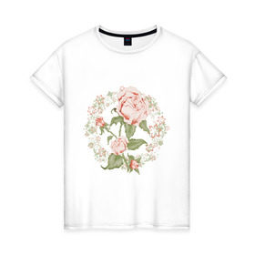 Женская футболка хлопок с принтом Rose , 100% хлопок | прямой крой, круглый вырез горловины, длина до линии бедер, слегка спущенное плечо | букет | девушкам | растение | розы | цветочки | цветы