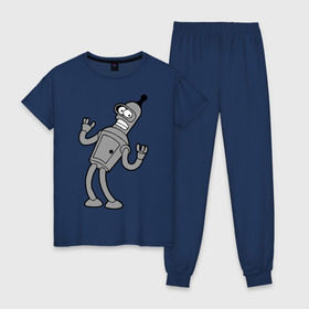 Женская пижама хлопок с принтом Futurama (4) , 100% хлопок | брюки и футболка прямого кроя, без карманов, на брюках мягкая резинка на поясе и по низу штанин | bender | futurama | бендер | футурама
