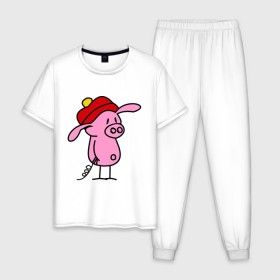 Мужская пижама хлопок с принтом Свин , 100% хлопок | брюки и футболка прямого кроя, без карманов, на брюках мягкая резинка на поясе и по низу штанин
 | поросенок | свин | свинка | свинья