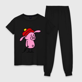 Женская пижама хлопок с принтом Свин , 100% хлопок | брюки и футболка прямого кроя, без карманов, на брюках мягкая резинка на поясе и по низу штанин | поросенок | свин | свинка | свинья