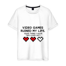Мужская футболка хлопок с принтом Видео игры , 100% хлопок | прямой крой, круглый вырез горловины, длина до линии бедер, слегка спущенное плечо. | 8 bit | 8 бит | life | video games | жизнь | сердечки