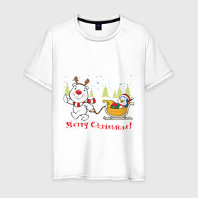 Мужская футболка хлопок с принтом Boowoo (2) , 100% хлопок | прямой крой, круглый вырез горловины, длина до линии бедер, слегка спущенное плечо. | christmas | елка | нг | новогодний | новый год | олененок | олень | подарки | рождество | рожднственский