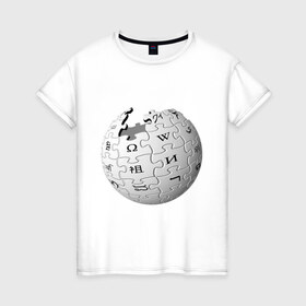 Женская футболка хлопок с принтом Wikipedia , 100% хлопок | прямой крой, круглый вырез горловины, длина до линии бедер, слегка спущенное плечо | wiki | wikipedia | вики | википедия | логотип
