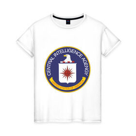 Женская футболка хлопок с принтом ЦРУ , 100% хлопок | прямой крой, круглый вырез горловины, длина до линии бедер, слегка спущенное плечо | central intelligence agency | cia | спецслужбы сша | центральное разведывательное управление | цру