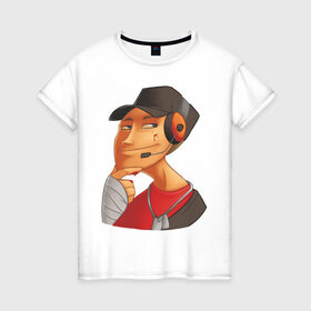 Женская футболка хлопок с принтом Scout face - TF2 , 100% хлопок | прямой крой, круглый вырез горловины, длина до линии бедер, слегка спущенное плечо | Тематика изображения на принте: team fortress 2 | tf2 | разведчик