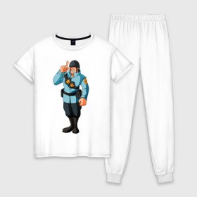 Женская пижама хлопок с принтом Soldier - TF2 (1) , 100% хлопок | брюки и футболка прямого кроя, без карманов, на брюках мягкая резинка на поясе и по низу штанин | shooter | soldier | team fortress 2 | tf2 | солдат | стрелялка | шутер