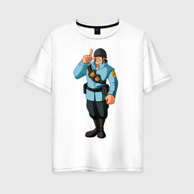 Женская футболка хлопок Oversize с принтом Soldier - TF2 (1) , 100% хлопок | свободный крой, круглый ворот, спущенный рукав, длина до линии бедер
 | shooter | soldier | team fortress 2 | tf2 | солдат | стрелялка | шутер