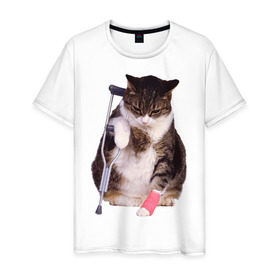 Мужская футболка хлопок с принтом Бедный котик , 100% хлопок | прямой крой, круглый вырез горловины, длина до линии бедер, слегка спущенное плечо. | 