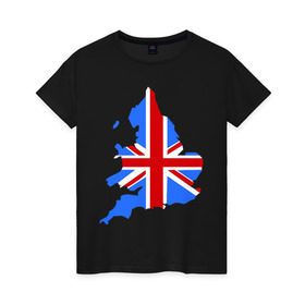 Женская футболка хлопок с принтом Карта Англии , 100% хлопок | прямой крой, круглый вырез горловины, длина до линии бедер, слегка спущенное плечо | england | gb | uk | британия | британский флаг | карта англии | флаги
