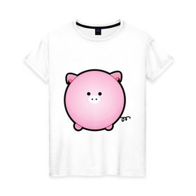 Женская футболка хлопок с принтом Cute Puffy Animals (2) , 100% хлопок | прямой крой, круглый вырез горловины, длина до линии бедер, слегка спущенное плечо | cute puffy animals | животные | милые надутые | поросенок | свинка | свинья | хрюн | хрюшка