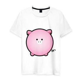 Мужская футболка хлопок с принтом Cute Puffy Animals (2) , 100% хлопок | прямой крой, круглый вырез горловины, длина до линии бедер, слегка спущенное плечо. | cute puffy animals | животные | милые надутые | поросенок | свинка | свинья | хрюн | хрюшка