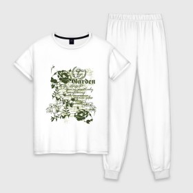 Женская пижама хлопок с принтом Garden Style , 100% хлопок | брюки и футболка прямого кроя, без карманов, на брюках мягкая резинка на поясе и по низу штанин | 