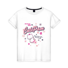 Женская футболка хлопок с принтом Cute Cat , 100% хлопок | прямой крой, круглый вырез горловины, длина до линии бедер, слегка спущенное плечо | 