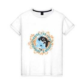 Женская футболка хлопок с принтом Дельфины , 100% хлопок | прямой крой, круглый вырез горловины, длина до линии бедер, слегка спущенное плечо | графика | дельфин | дельфины | животные | млекопитающие | принт