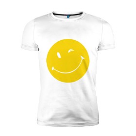 Мужская футболка премиум с принтом Smiles , 92% хлопок, 8% лайкра | приталенный силуэт, круглый вырез ворота, длина до линии бедра, короткий рукав | smiles | подмигивающий смайлик | смайл | смайлик | улыбающейся смайлик | улыбка