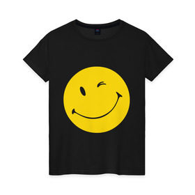 Женская футболка хлопок с принтом Smiles , 100% хлопок | прямой крой, круглый вырез горловины, длина до линии бедер, слегка спущенное плечо | smiles | подмигивающий смайлик | смайл | смайлик | улыбающейся смайлик | улыбка