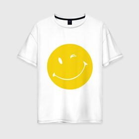 Женская футболка хлопок Oversize с принтом Smiles , 100% хлопок | свободный крой, круглый ворот, спущенный рукав, длина до линии бедер
 | smiles | подмигивающий смайлик | смайл | смайлик | улыбающейся смайлик | улыбка