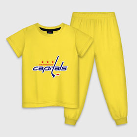 Детская пижама хлопок с принтом Washington Capitals , 100% хлопок |  брюки и футболка прямого кроя, без карманов, на брюках мягкая резинка на поясе и по низу штанин
 | Тематика изображения на принте: washington capitals | вашингтон капиталс | лига | нхл | хокей | хоккей
