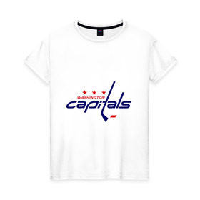 Женская футболка хлопок с принтом Washington Capitals , 100% хлопок | прямой крой, круглый вырез горловины, длина до линии бедер, слегка спущенное плечо | Тематика изображения на принте: washington capitals | вашингтон капиталс | лига | нхл | хокей | хоккей