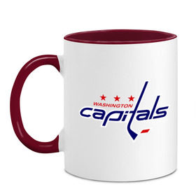 Кружка двухцветная с принтом Washington Capitals , керамика | объем — 330 мл, диаметр — 80 мм. Цветная ручка и кайма сверху, в некоторых цветах — вся внутренняя часть | Тематика изображения на принте: washington capitals | вашингтон капиталс | лига | нхл | хокей | хоккей