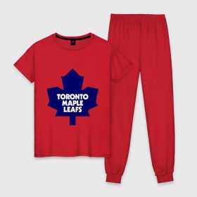 Женская пижама хлопок с принтом Toronto Maple Leafs , 100% хлопок | брюки и футболка прямого кроя, без карманов, на брюках мягкая резинка на поясе и по низу штанин | 