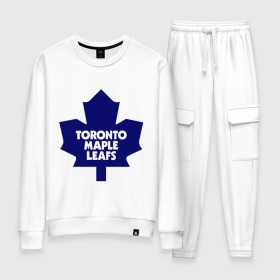 Женский костюм хлопок с принтом Toronto Maple Leafs , 100% хлопок | на свитшоте круглая горловина, мягкая резинка по низу. Брюки заужены к низу, на них два вида карманов: два 