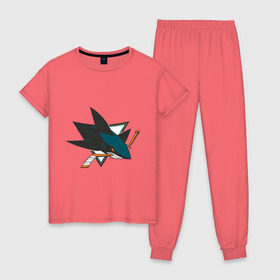 Женская пижама хлопок с принтом San Jose Sharks , 100% хлопок | брюки и футболка прямого кроя, без карманов, на брюках мягкая резинка на поясе и по низу штанин | национальная хоккейная лига | нхл | сан хосе шаркс