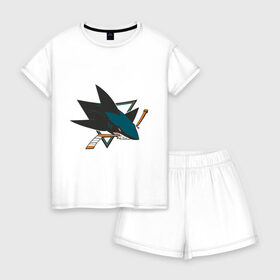 Женская пижама с шортиками хлопок с принтом San Jose Sharks , 100% хлопок | футболка прямого кроя, шорты свободные с широкой мягкой резинкой | национальная хоккейная лига | нхл | сан хосе шаркс