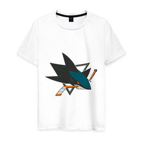 Мужская футболка хлопок с принтом San Jose Sharks , 100% хлопок | прямой крой, круглый вырез горловины, длина до линии бедер, слегка спущенное плечо. | национальная хоккейная лига | нхл | сан хосе шаркс