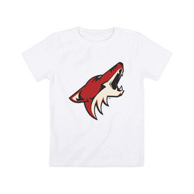 Детская футболка хлопок с принтом Phoenix Coyotes , 100% хлопок | круглый вырез горловины, полуприлегающий силуэт, длина до линии бедер | Тематика изображения на принте: nhl | phoenix coyotes | нхл | хоккей | хоккейная лига